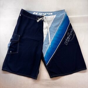 Kirra Mens Board Shorts Navy Blue White Colorblock Surf Trunks Cargo Pocket  36